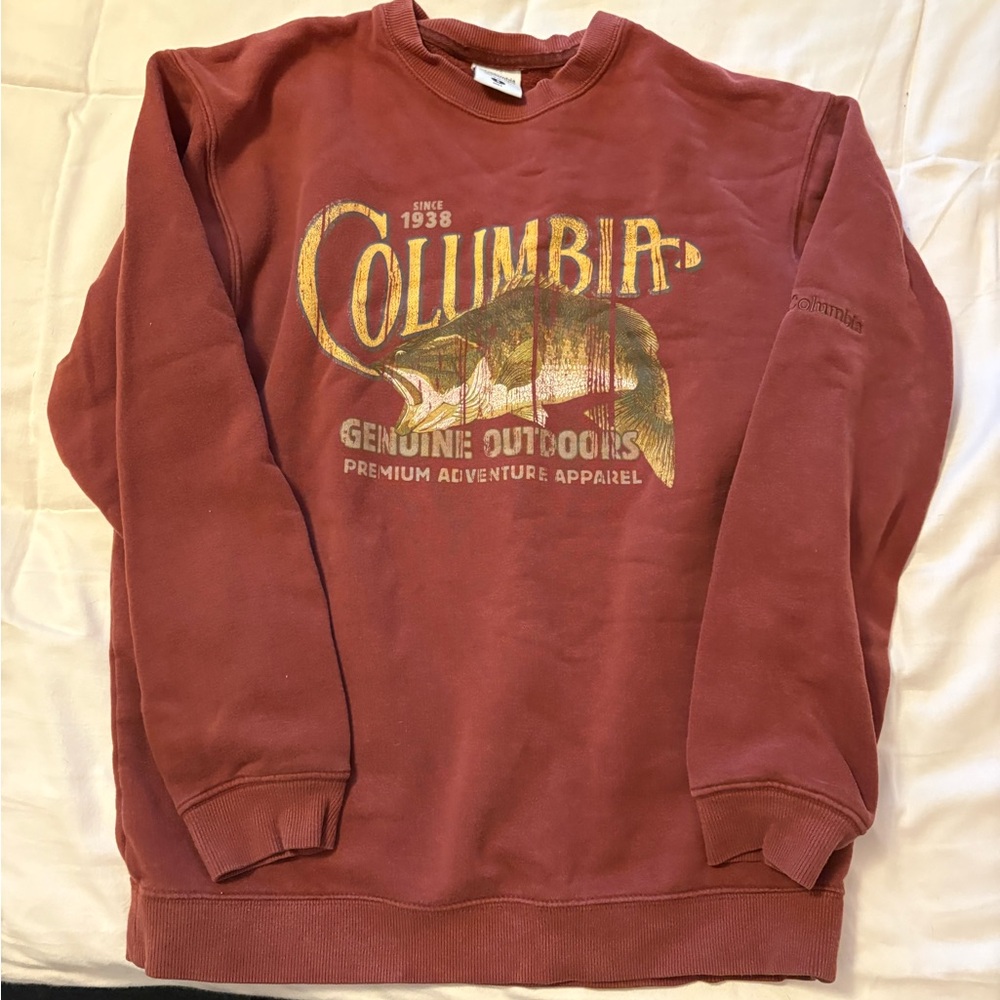 Columbia Men's Burgundy Crewneck Sweater Fish